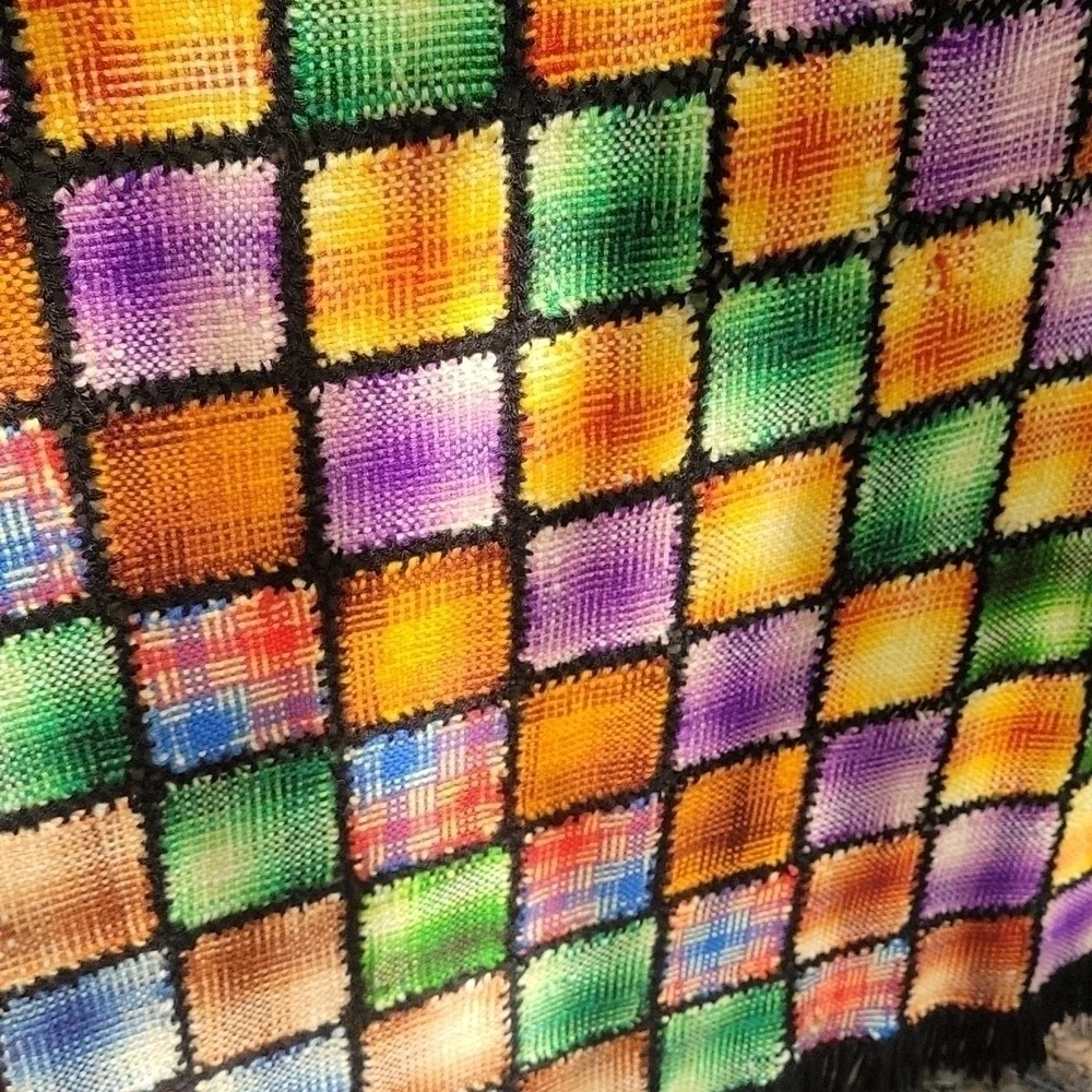 HANDMADE 1970s Rainbow Woven Knit Granny Square Patchwork Wall Throw